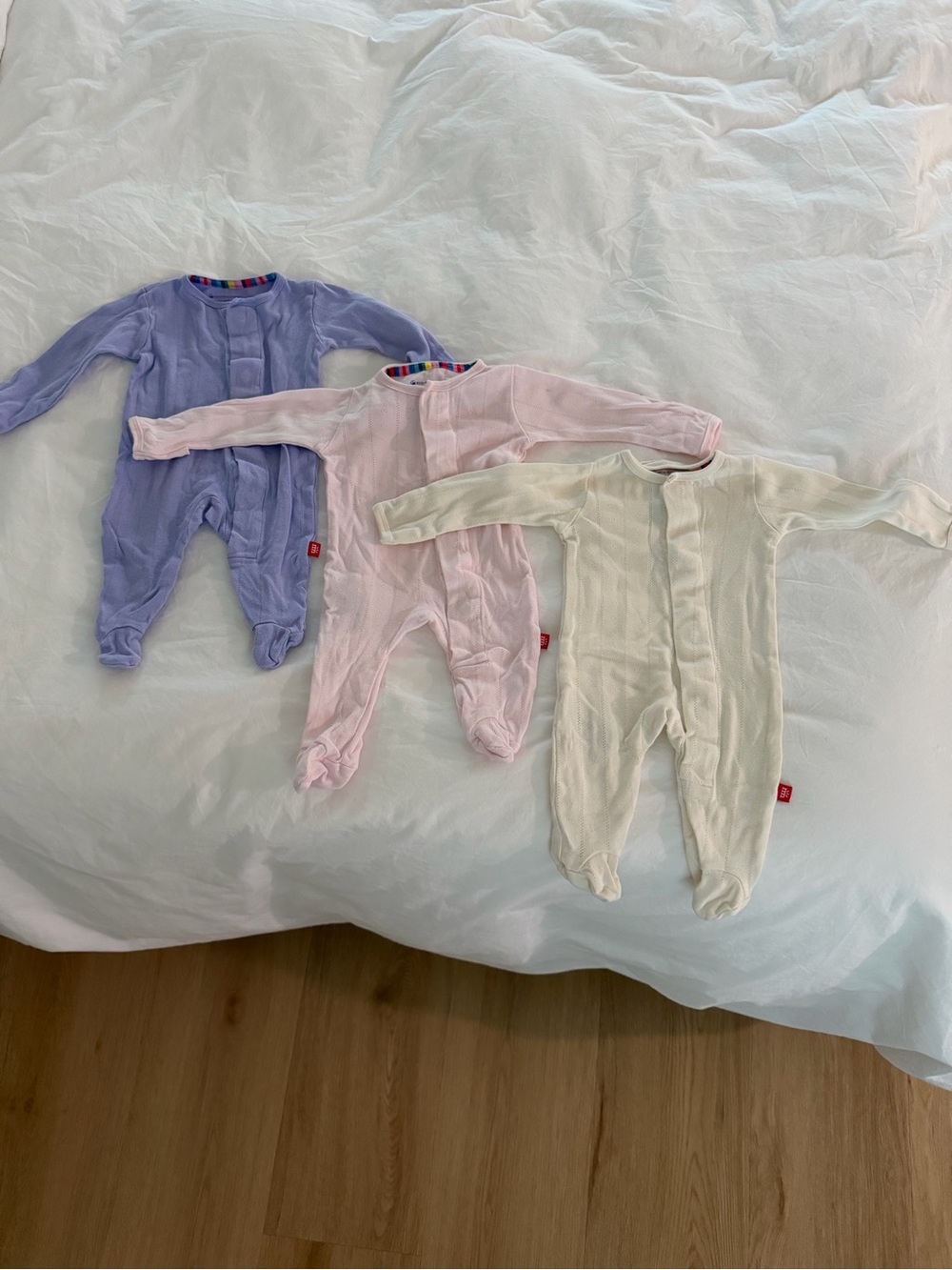 Magnetic me pointelle Cotton Baby Onesie with footies - Purple, Pink, Cream